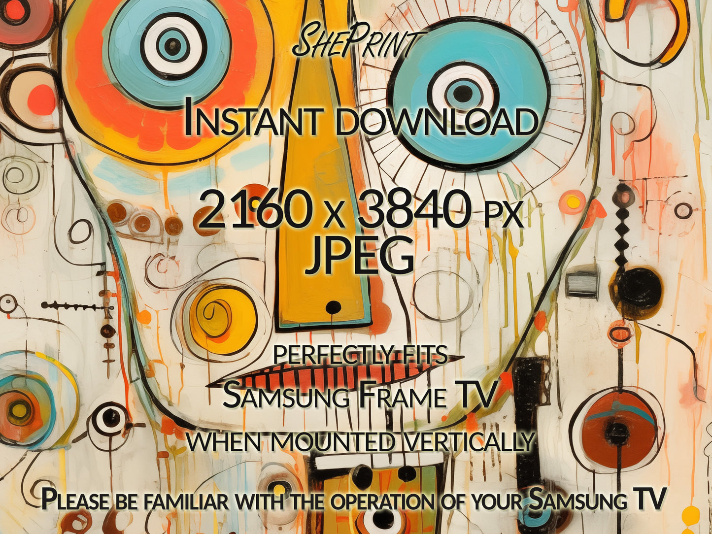 Eclectic Vision – Abstract Portrait Vertical Frame TV Art, Outsider Art, close up view