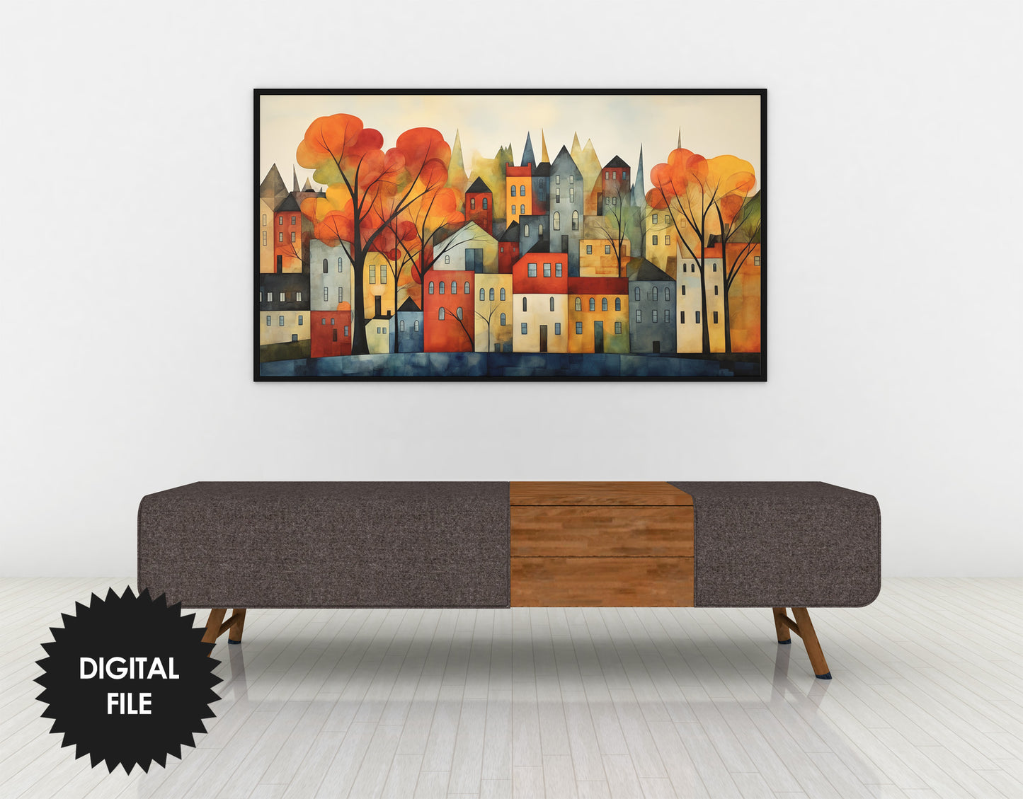 Autumn Samsung Frame TV Art | Fall City Watercolor | Digital TV Art | Digital Painting | Instant Download