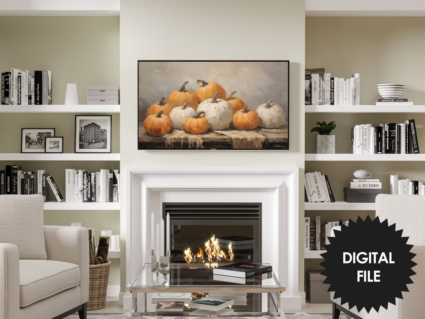 Framed TV Art Fall Pumpkins, Thanksgiving TV Art, Instant Download