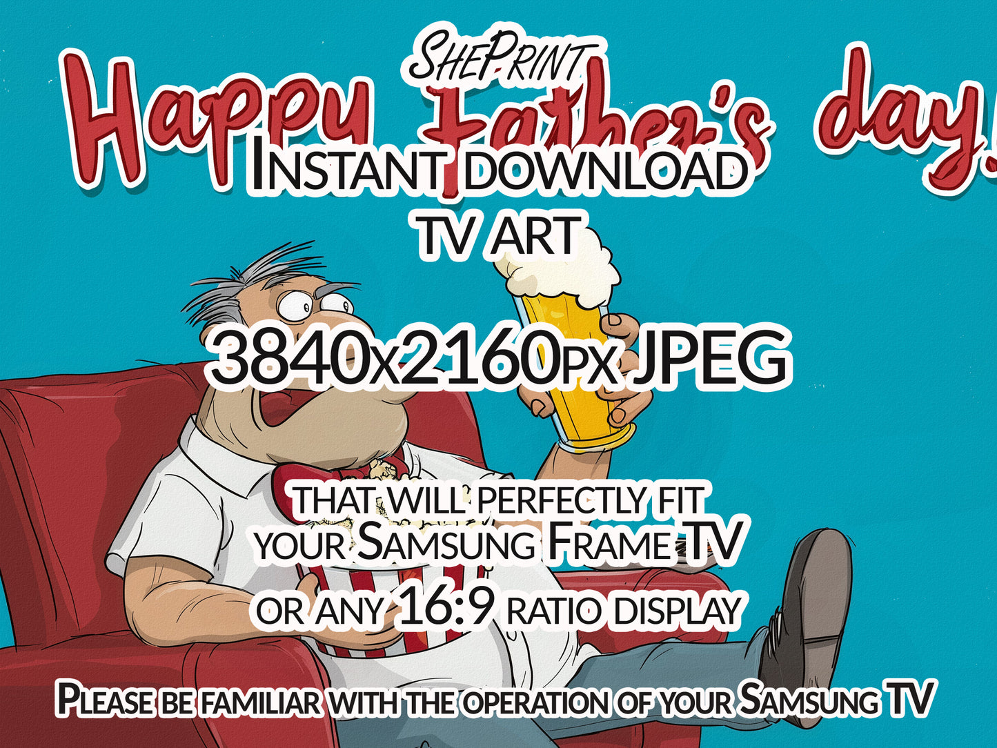 Funny Father’s Day Frame TV Art | Relaxing Dad Banner for Samsung Frame TV | Humorous Father’s Day Digital Download close up look