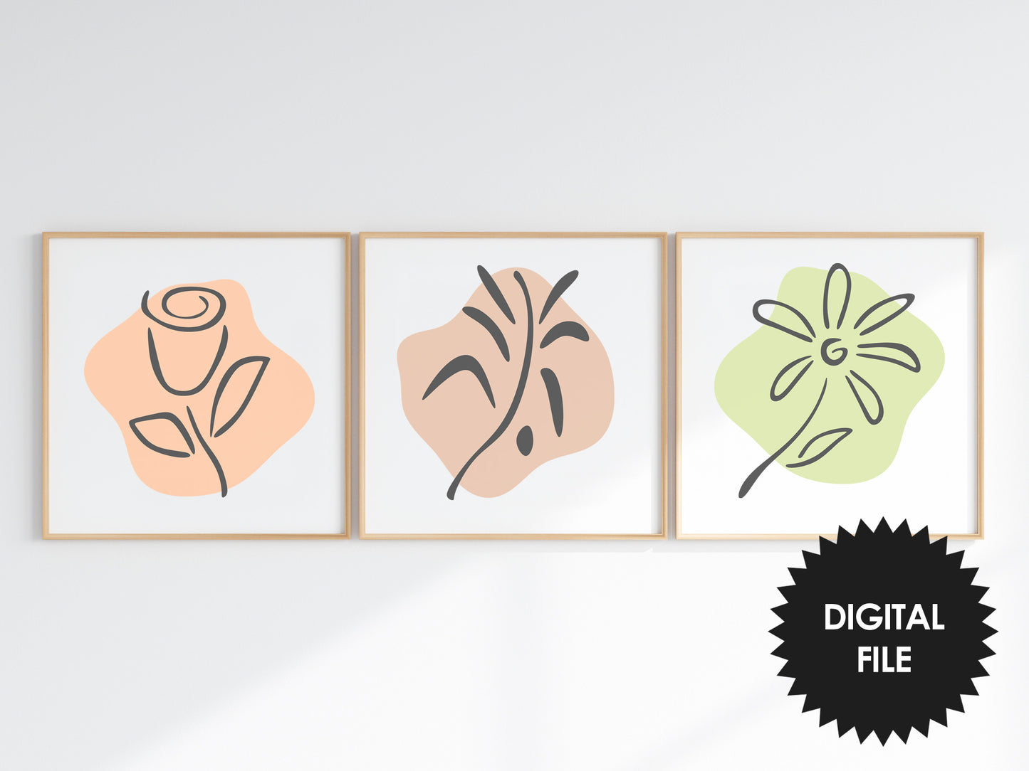 Boho Wall Art, Flowers, Set Of 3 Prints, Instant Download, Print at Home, DIY Wall Art