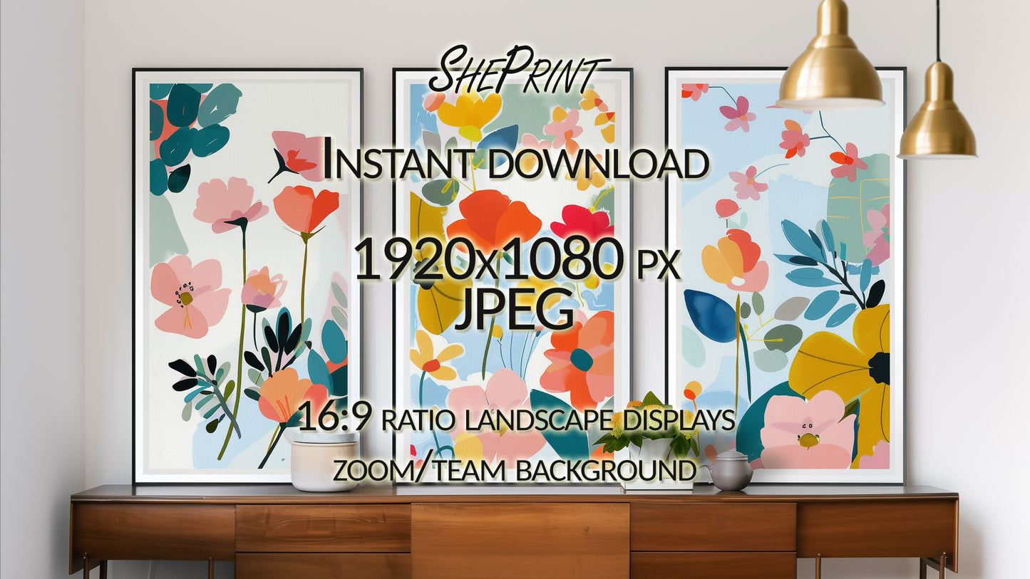 Zoom Background, Spring Colorful Floral Virtual Background for Video conferences clear version full image preview
