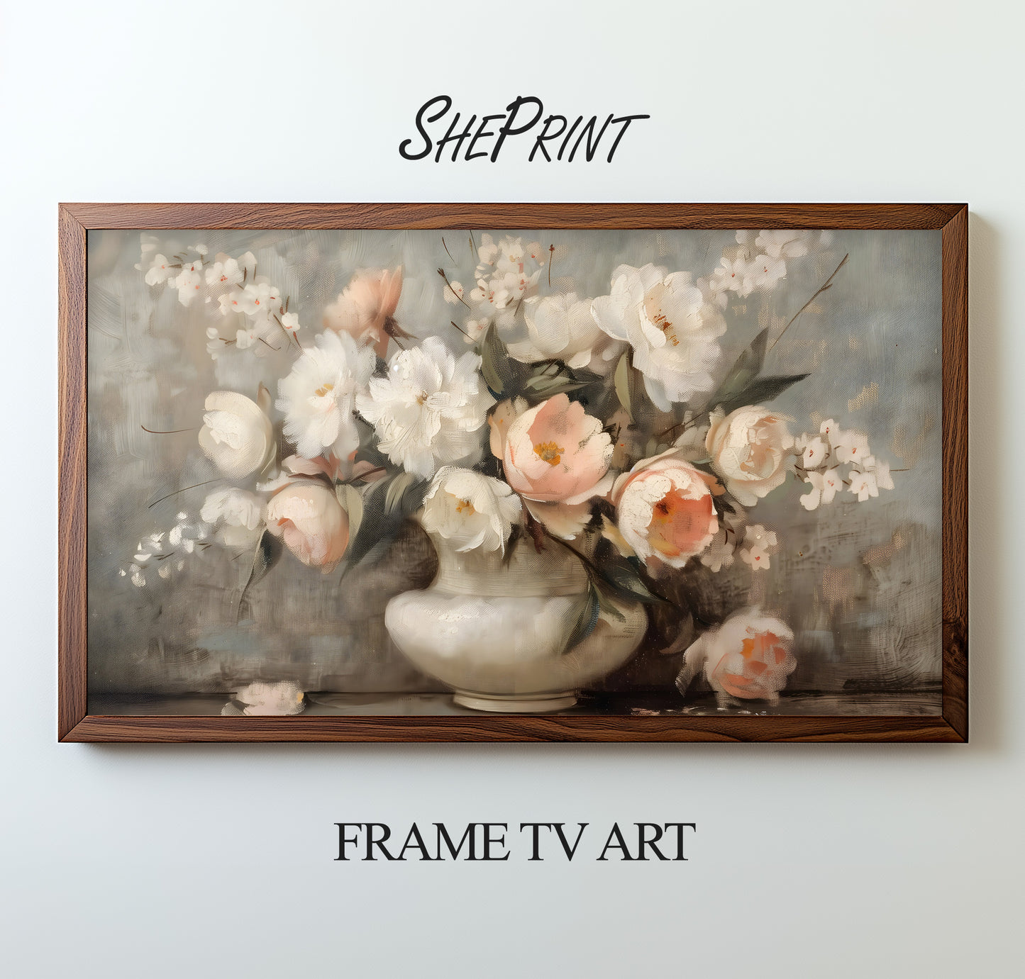 Frame TV Art, Flowers In Vase Vintage Art, Soft Colors Still Life Painting, 3840x2160 px JPEG Instant Download