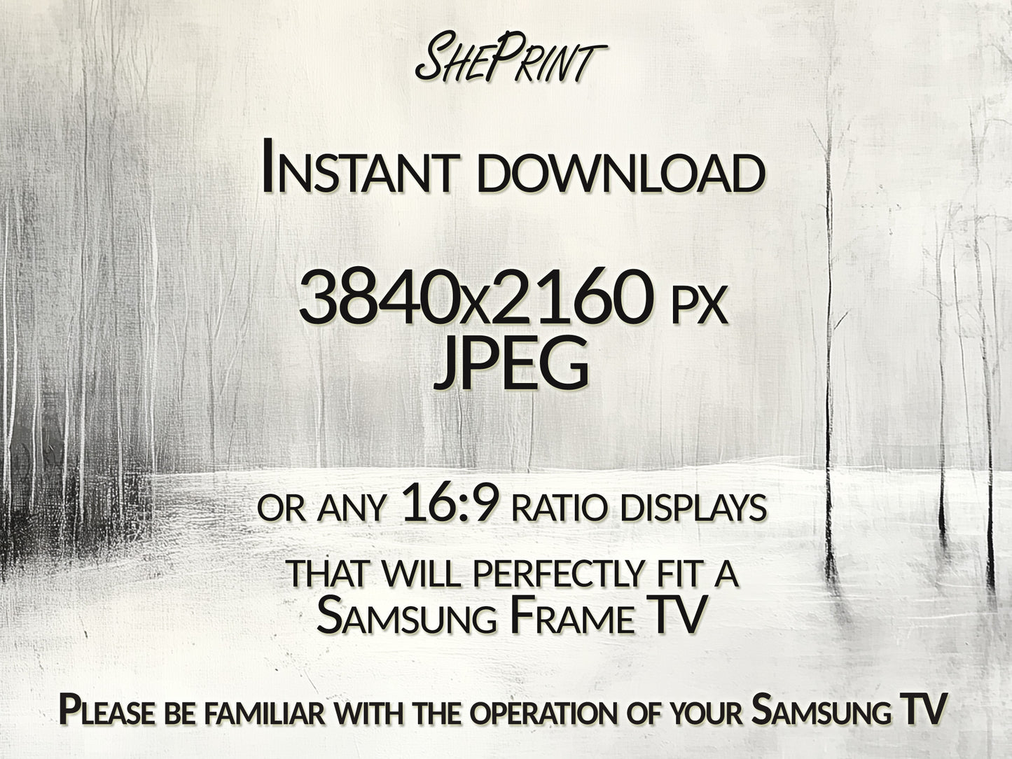 Frosty Winter Minimalist Monochrome Frame TV Art close up view