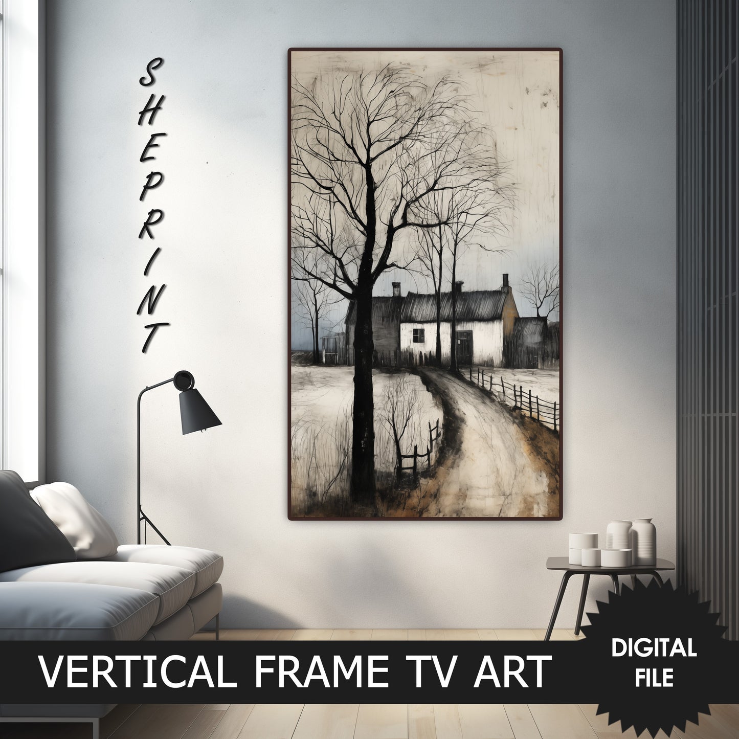 Frozen Lane To Home Winter Vertical TV Art