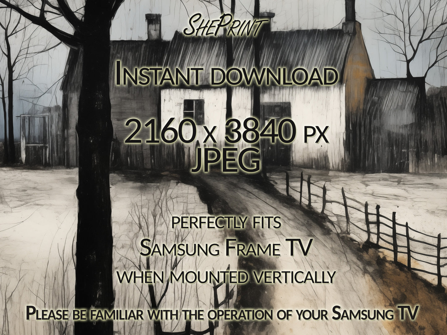 Frozen Lane To Home Winter Vertical TV Art close up view