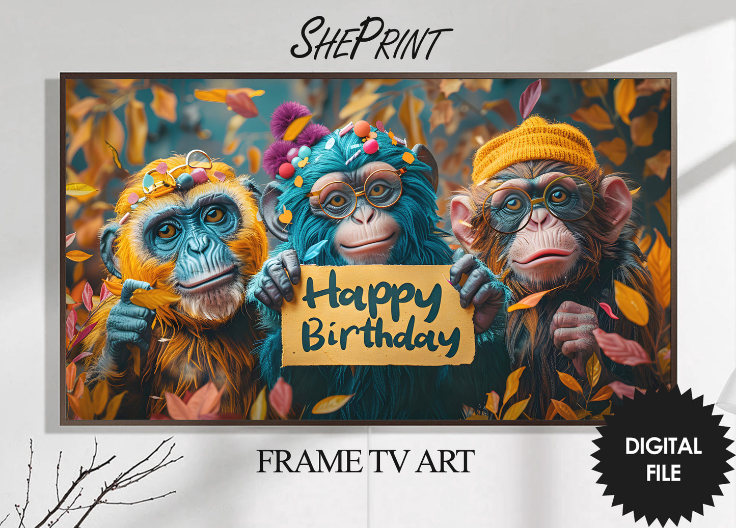 Funny Monkeys Birthday Frame TV Art preview