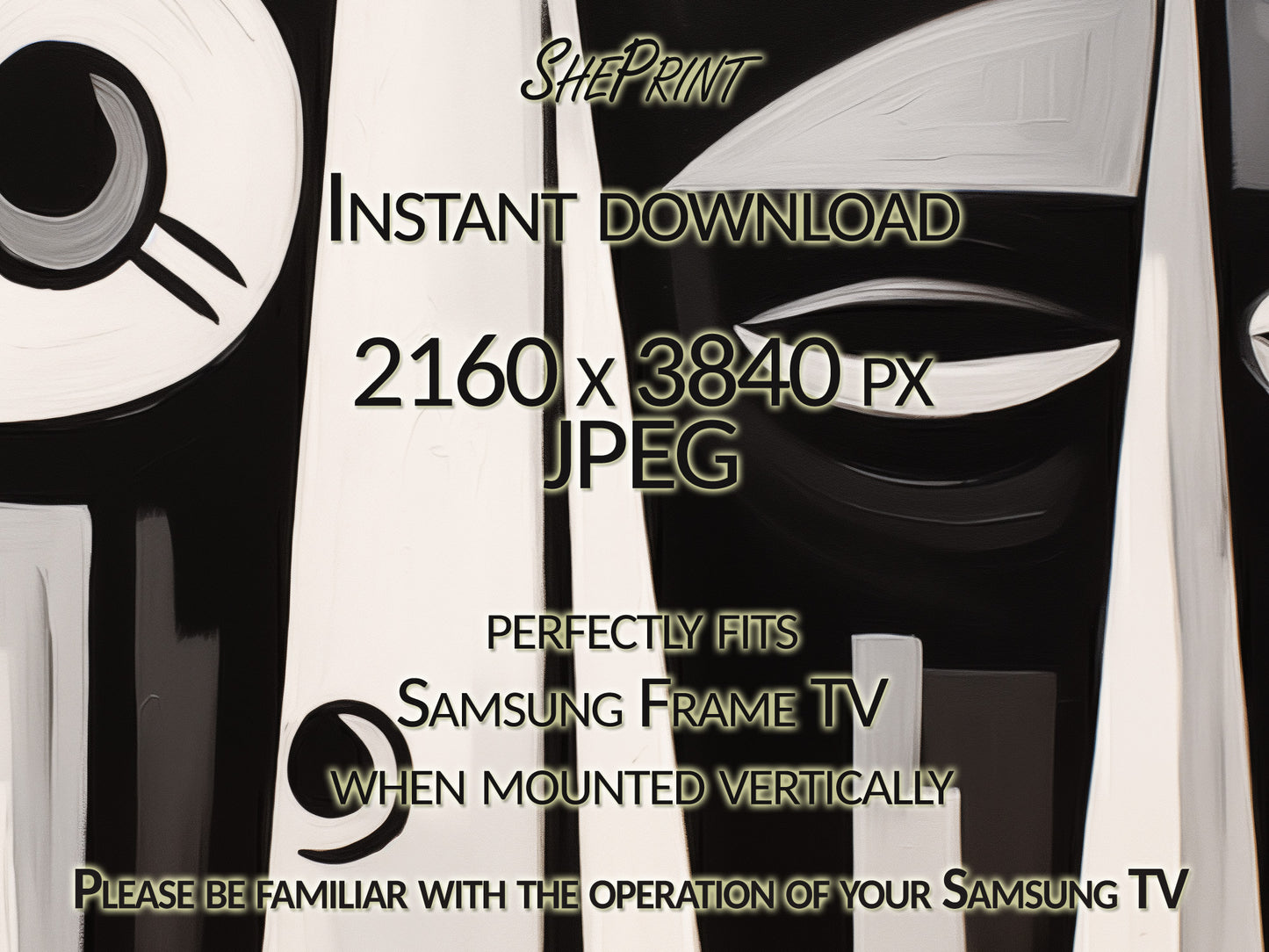 Geometric Faces Black and White Abstract Art close up look