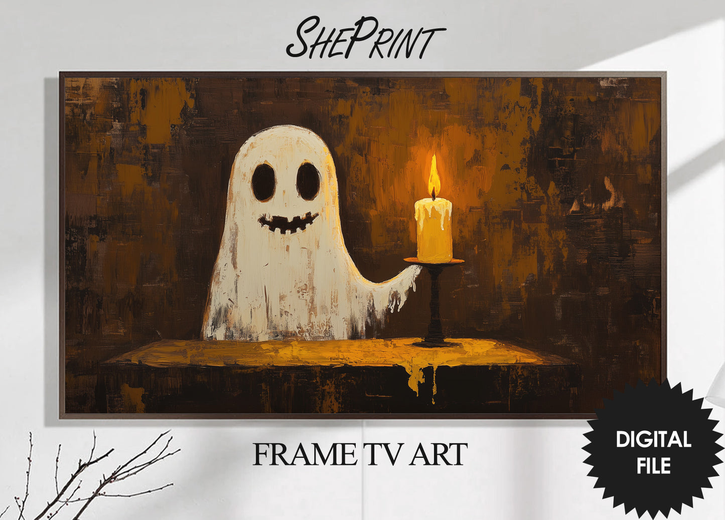 Frame TV Art Halloween | Cute Halloween TV Banner | Ghost With Candle preview