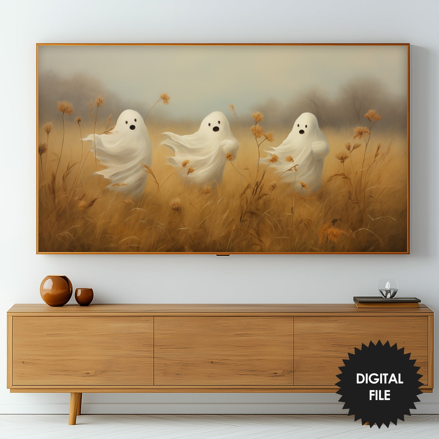 Halloween TV Art, Ghosts In Golden Field Painting preview in living room