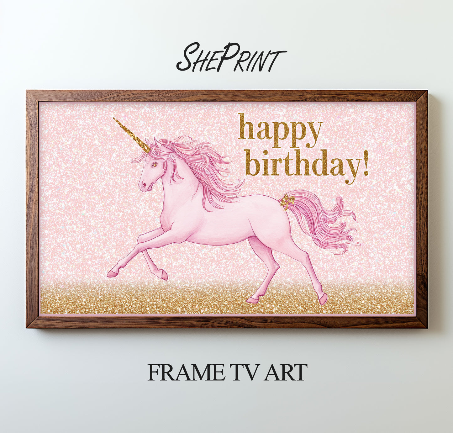 Birthday Frame TV Art For Kids | Happy Birthday Glitter Unicorn | Birthday Party Decor | Digital TV Art | Instant Download