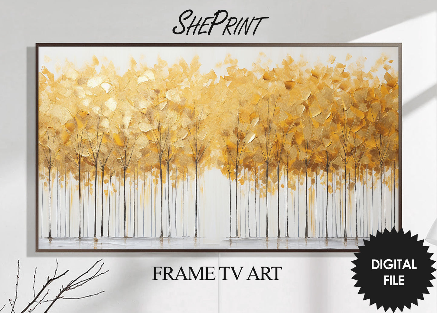 Fall Samsung Frame TV Art | Golden Trees | Digital TV Art | Digital Painting | Instant Download