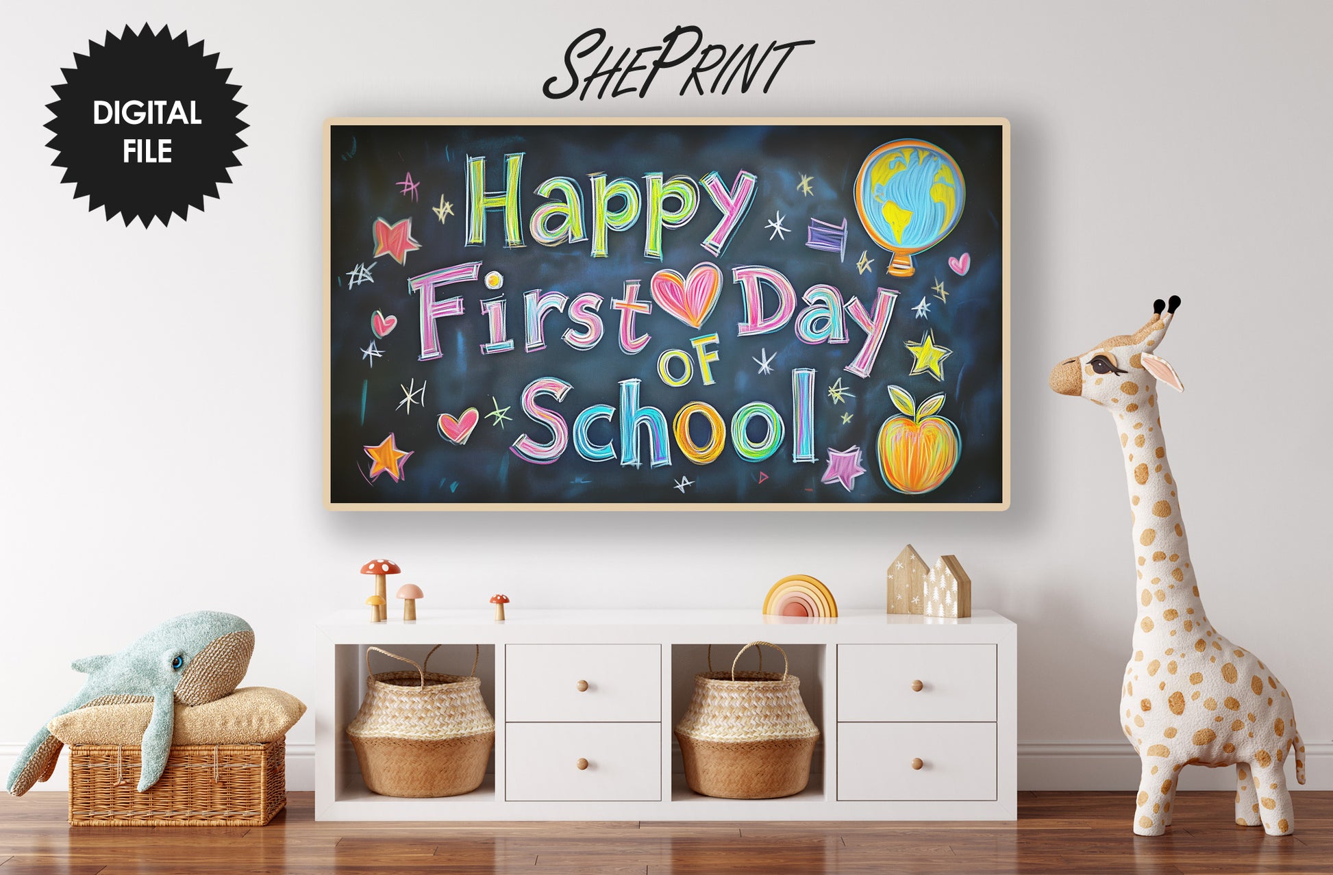School Written on School Board | Digital TV Art preview in kids room
