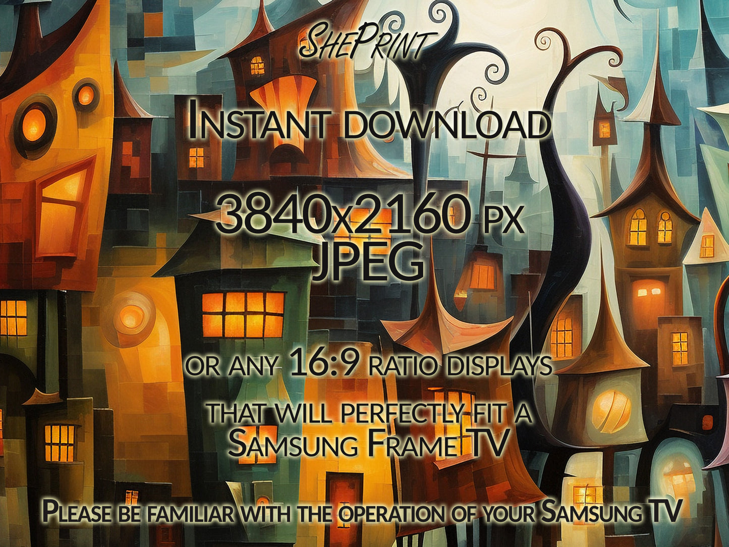 Samsung Frame TV Art, Halloween Town, Digital TV Art, Instant Download