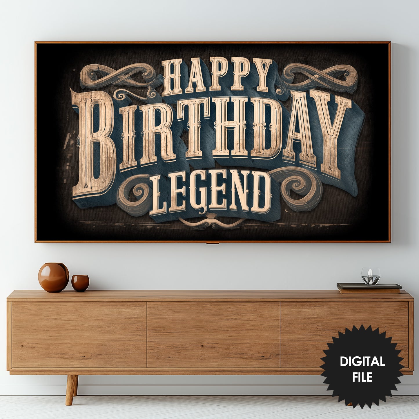 Happy Birthday Legend Victorian Sign TV Art preview in living room