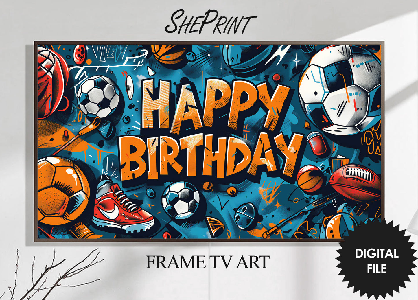 Frame TV Art | Happy Birthday Sports Balls Theme For Boys preview on Samsung Frame TV