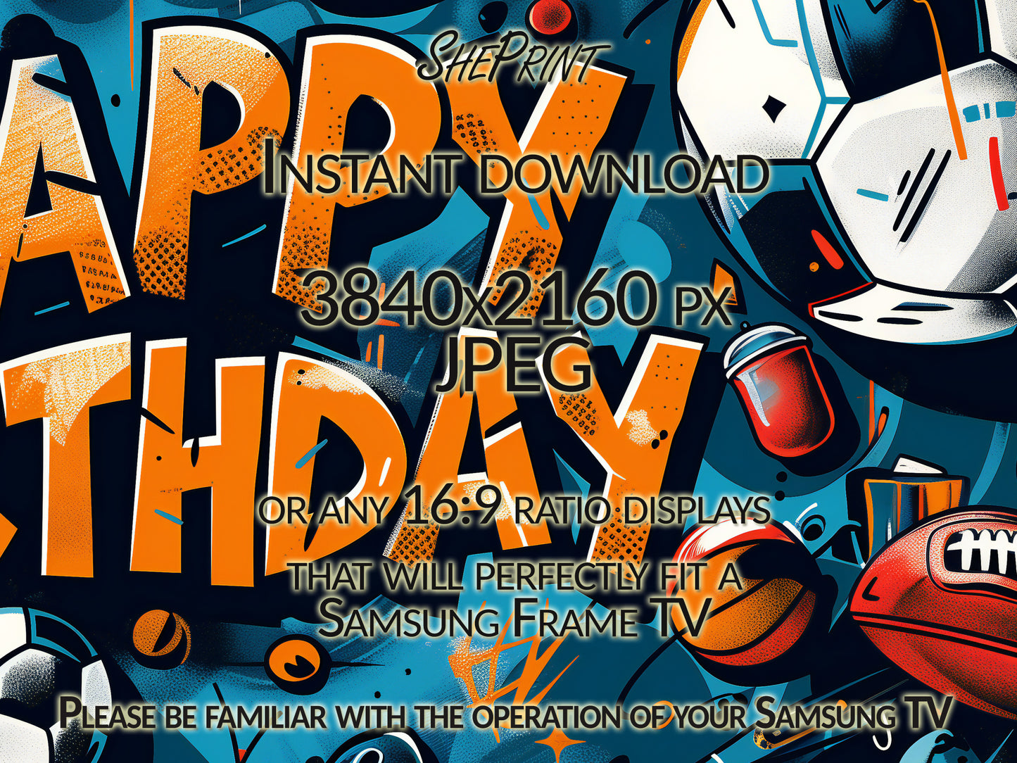 Frame TV Art | Happy Birthday Sports Balls Theme For Boys close up look