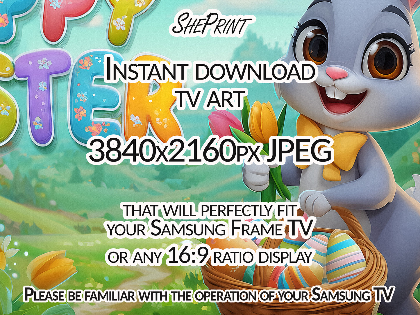 Happy Easter Frame TV Art For Kids | Instant Digital Download close up look