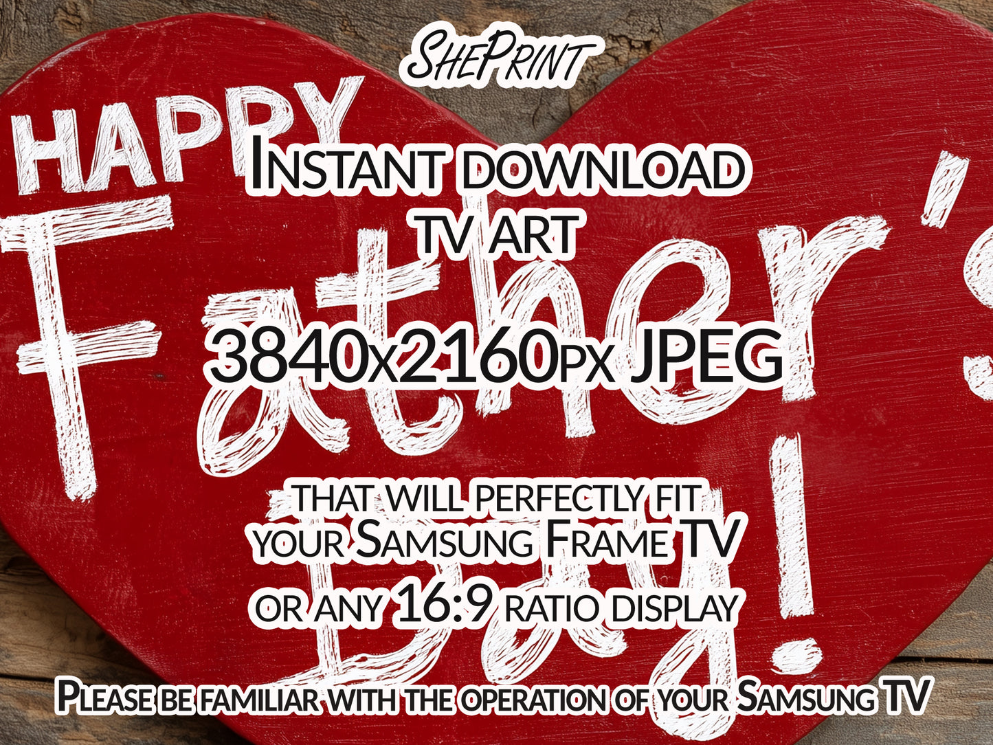 Father’s Day Frame TV Art – Rustic Heart Decor for Samsung Frame TV | Happy Father’s Day Digital Download close up look