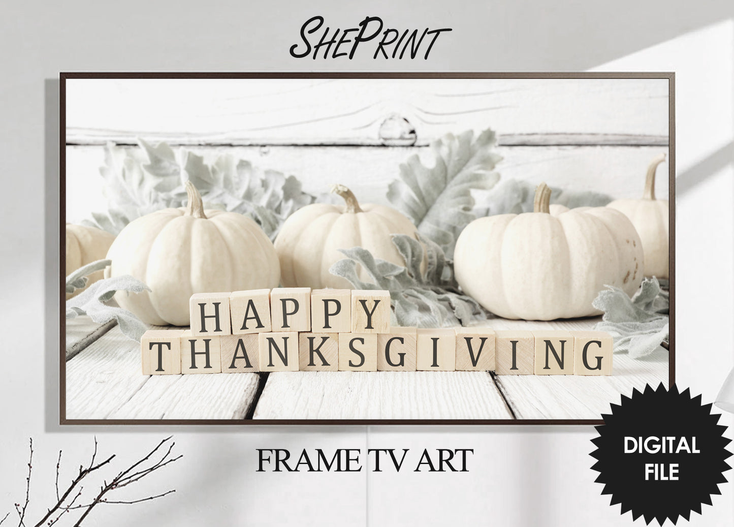 White Pumpkins Samsung Frame TV Art | Thanksgiving Fall Art