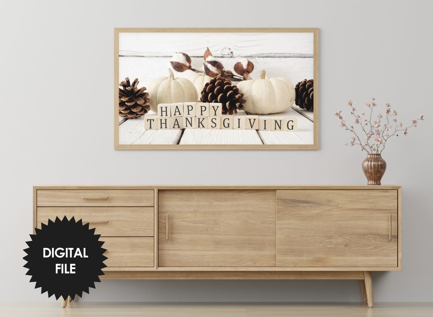 White Pumpkins and Pine Cones Samsung Frame TV Art | Thanksgiving TV Art | Happy Thanksgiving Modern Farmhouse Art | Digital TV Art | Instant Download