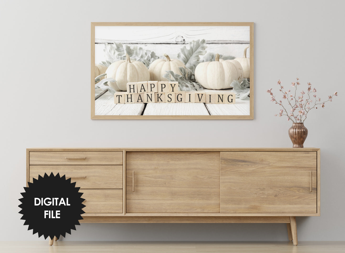 White Pumpkins Samsung Frame TV Art | Thanksgiving Fall Art | Happy Thanksgiving Wooden Blocks Modern Farmhouse Art | Digital TV Art | Instant Download