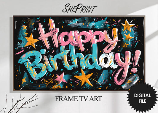 Birthday Frame TV Art, Happy Birthday Graffiti Design For Kids, preview on Samsung Frame TV