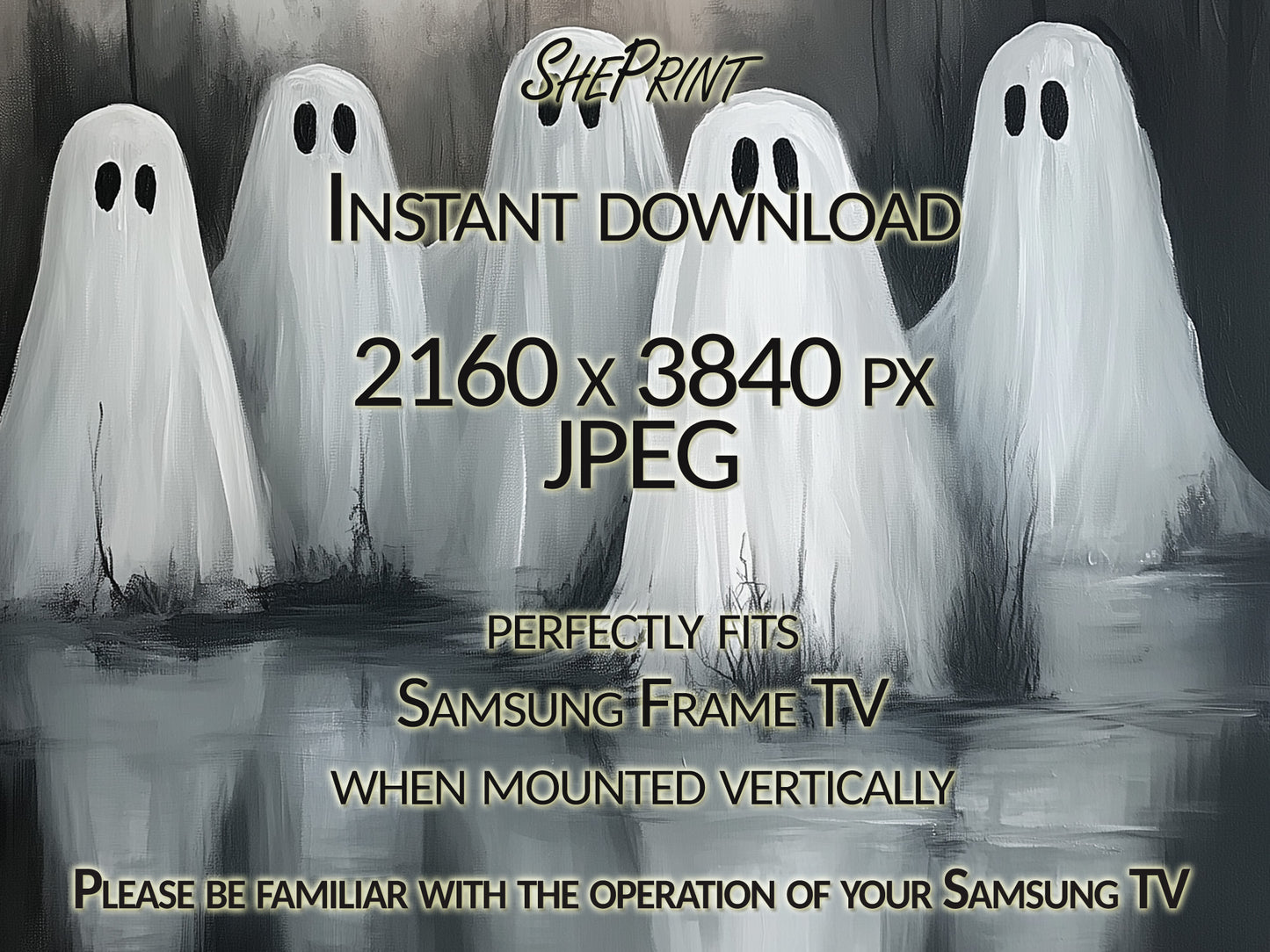 Samsung Vertical Frame TV Art, Haunted Lake Halloween TV Art, close up view