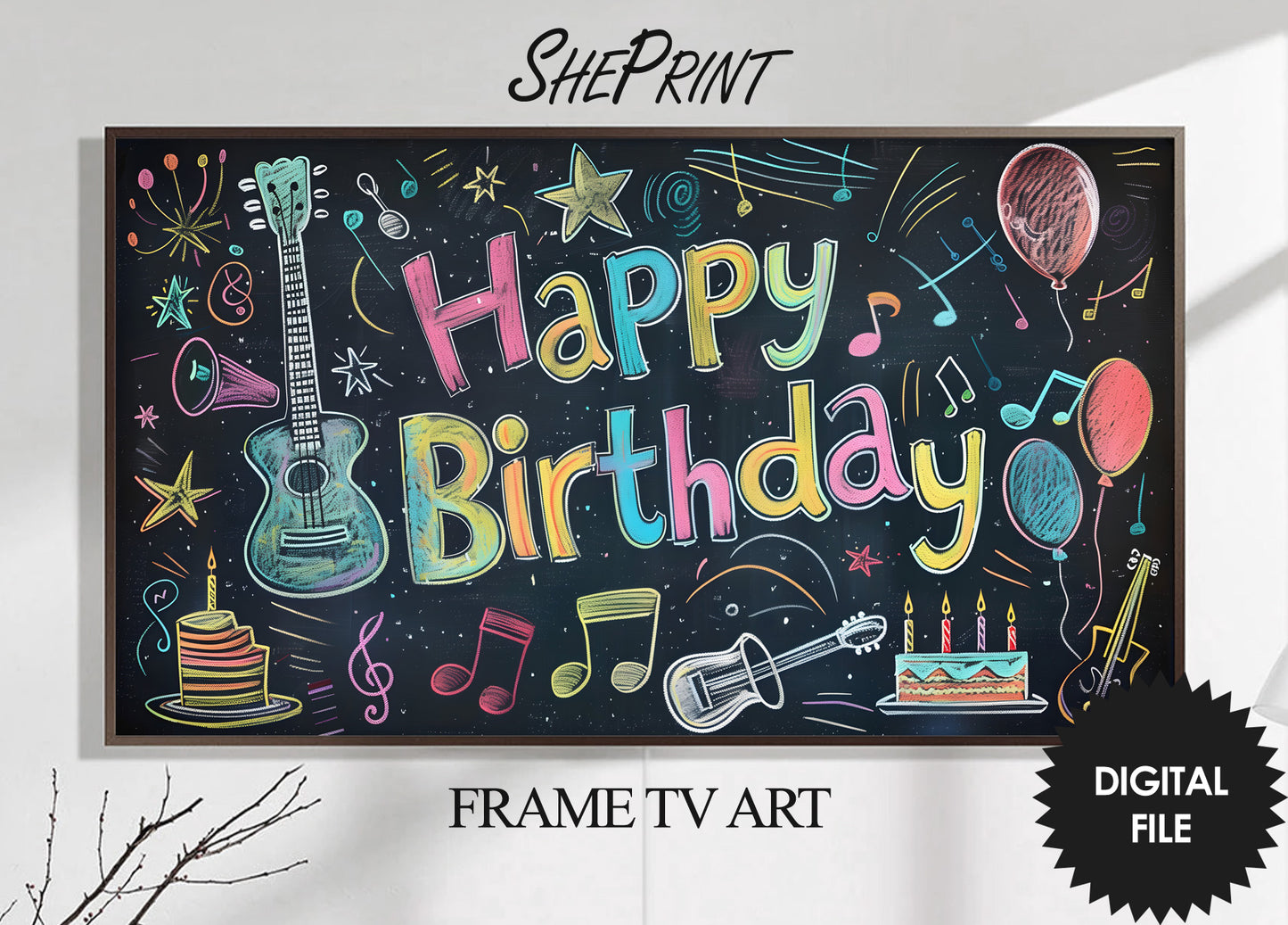 Samsung Frame TV Art For Kids | Music Themed | Happy Birthday Written on School Board preview