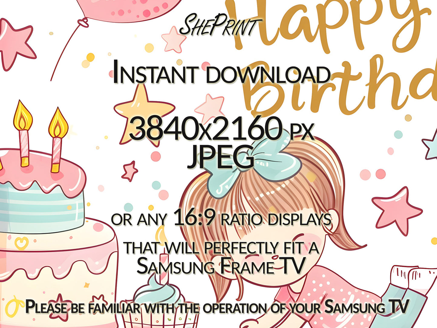 Happy Birthday Cute Pastel Art For Girls close up look