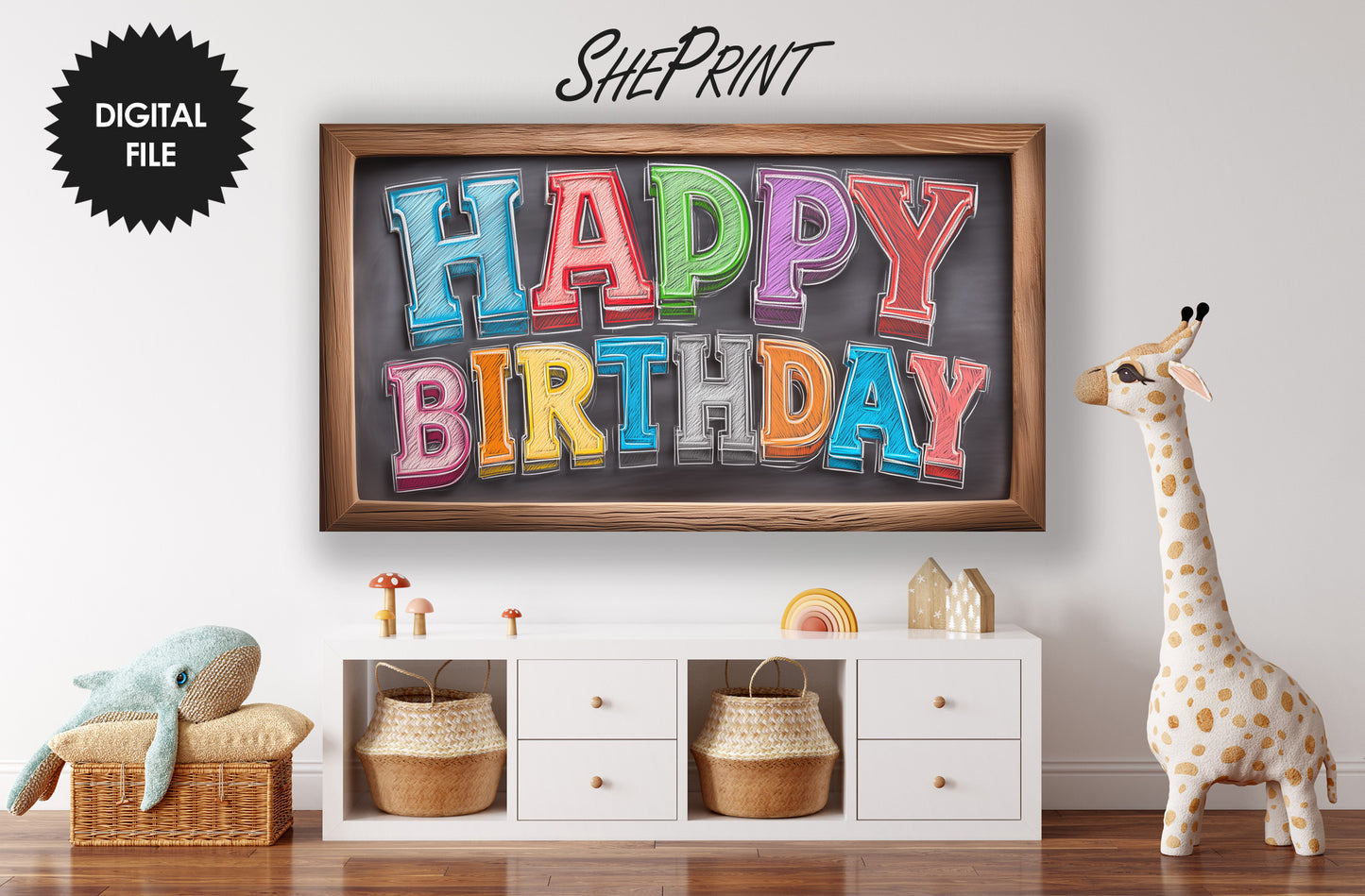 Frame TV Art | Happy Birthday Written On Old Vintage School Chalkboard