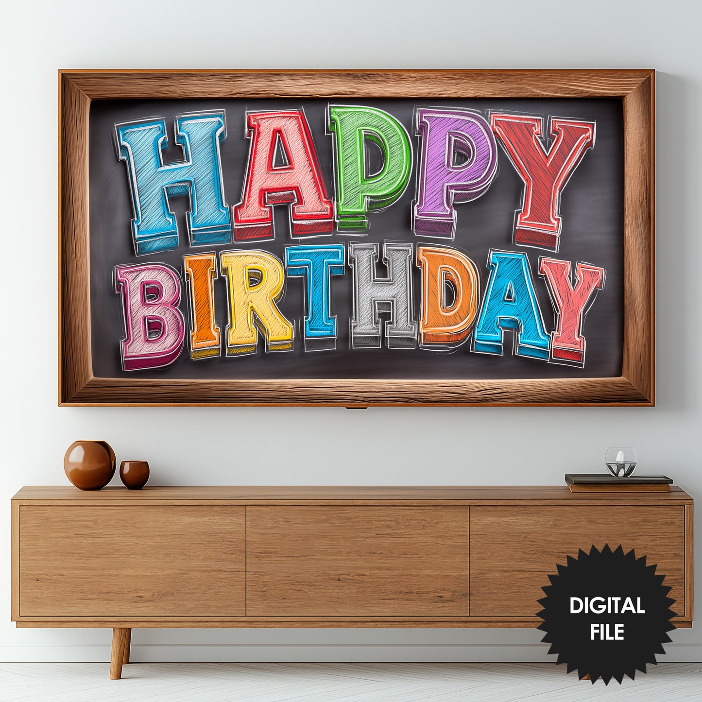 Frame TV Art | Happy Birthday Written On Old Vintage School Chalkboard