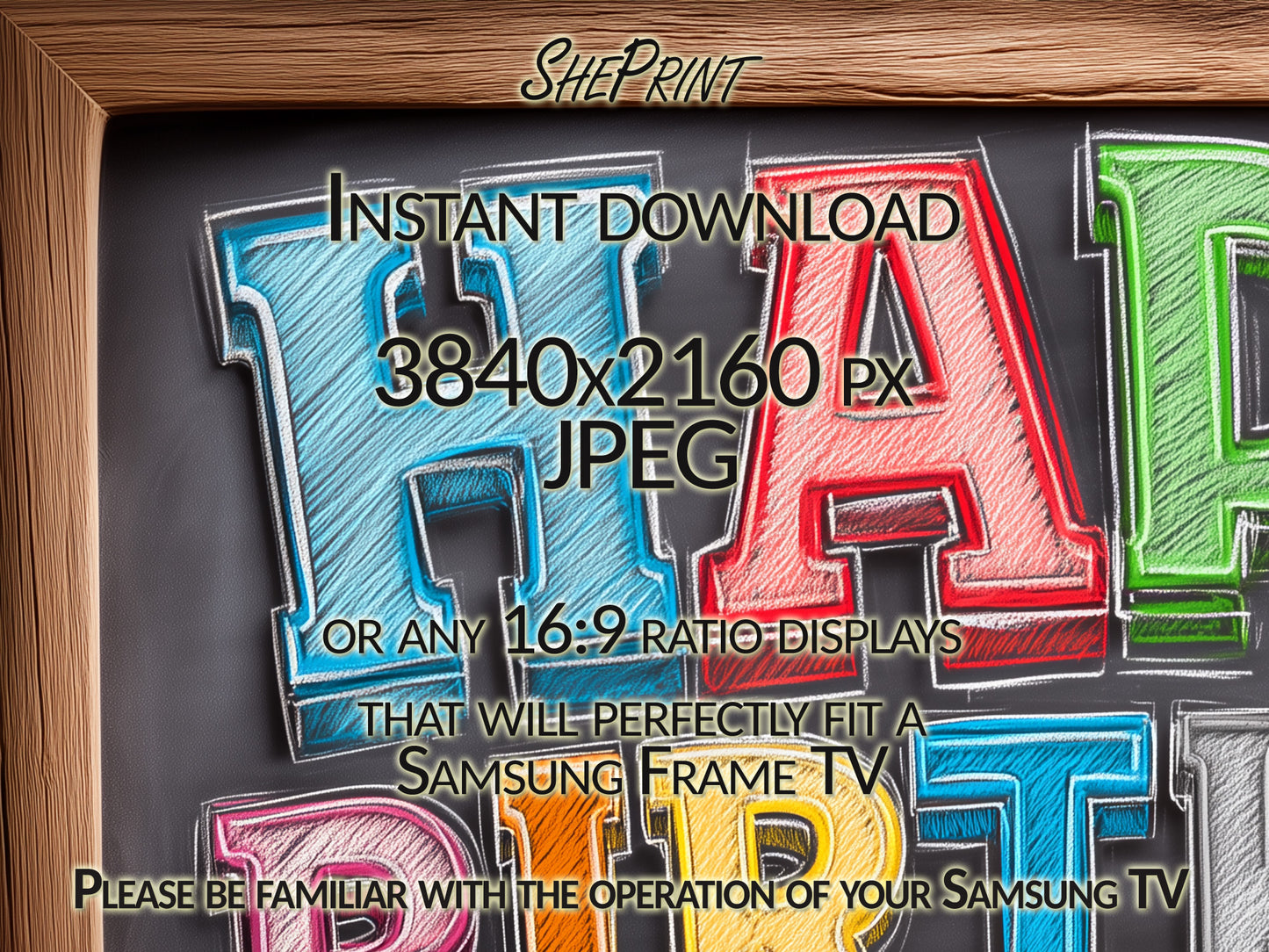 Frame TV Art | Happy Birthday Written On Old Vintage School Chalkboard