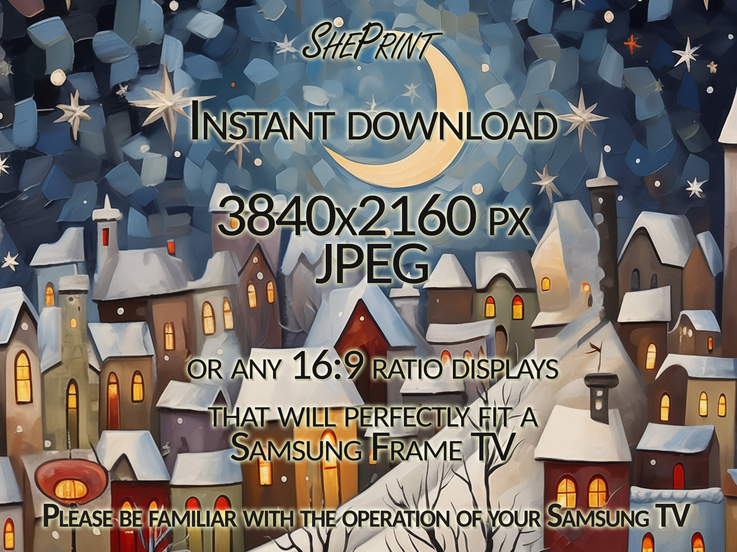 Holy Christmas Town Frame TV Art close up view