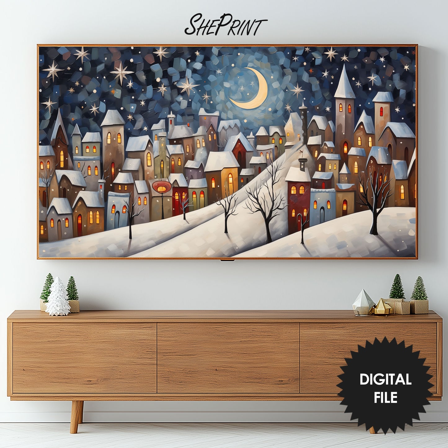 Holy Christmas Town Frame TV Art preview in Christmas ambience