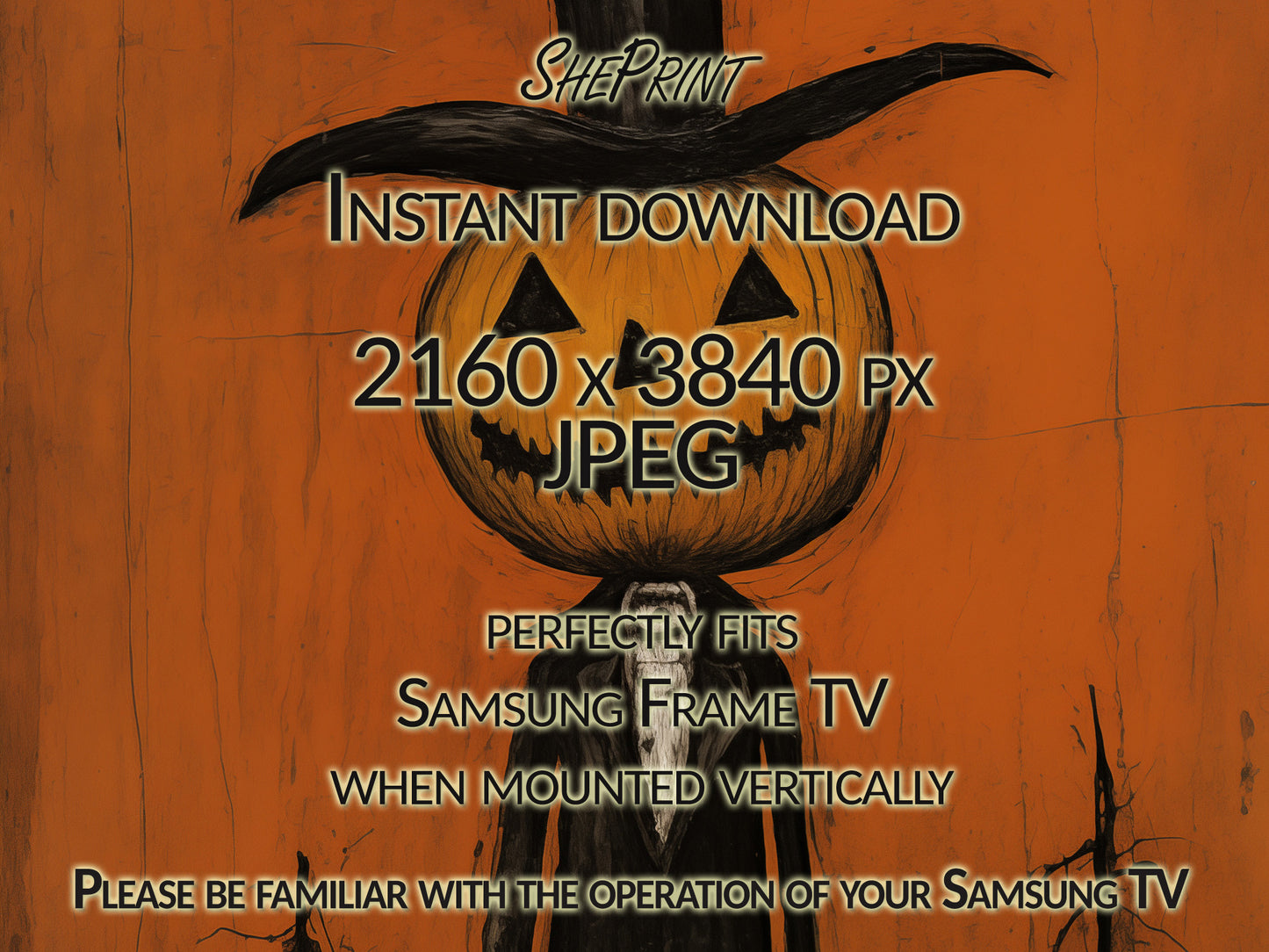 Vertical Frame TV Art, Cute Halloween Jack O'Lantern close up view