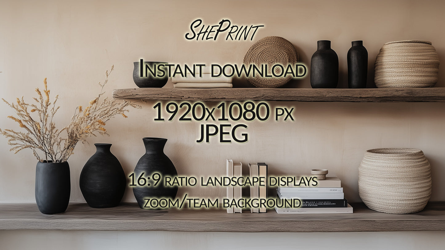 Zoom Background, Japandi Styled Shelves clear version full image preview