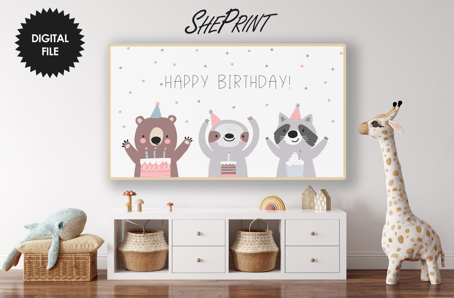 Samsung Frame TV Art For Kids | Happy Birthday | Cute Animals Boho Style | Digital TV Art | 3840 x 2160 pixels JPEG | Instant Download