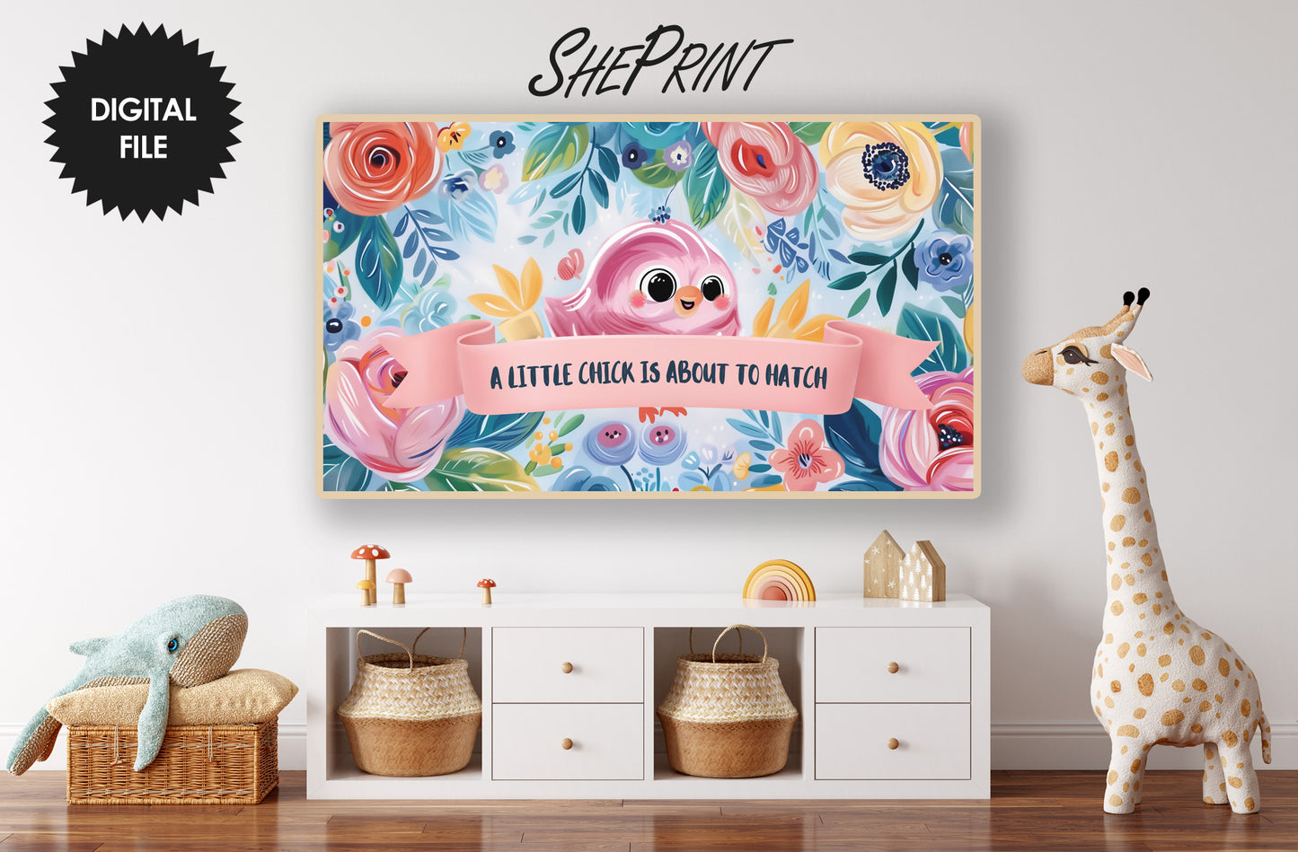 Baby Shower Frame TV Art | A Little Chick Is About To Hatch Banner preview 2