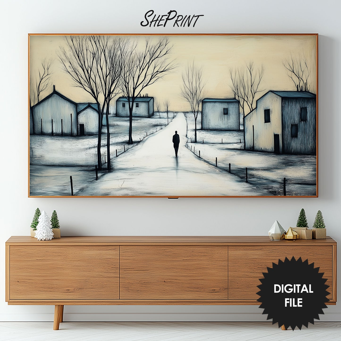 Lonely Steps Winter Frame TV Art preview in living room