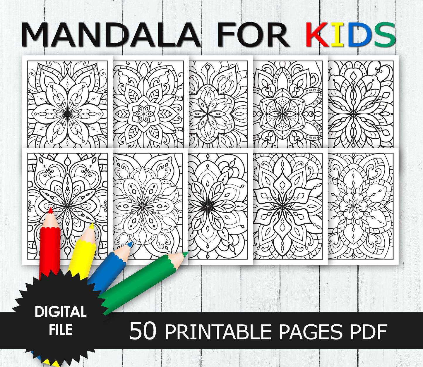 Mandala 50 Printable Coloring Pages For Kids, preview pages 11-20