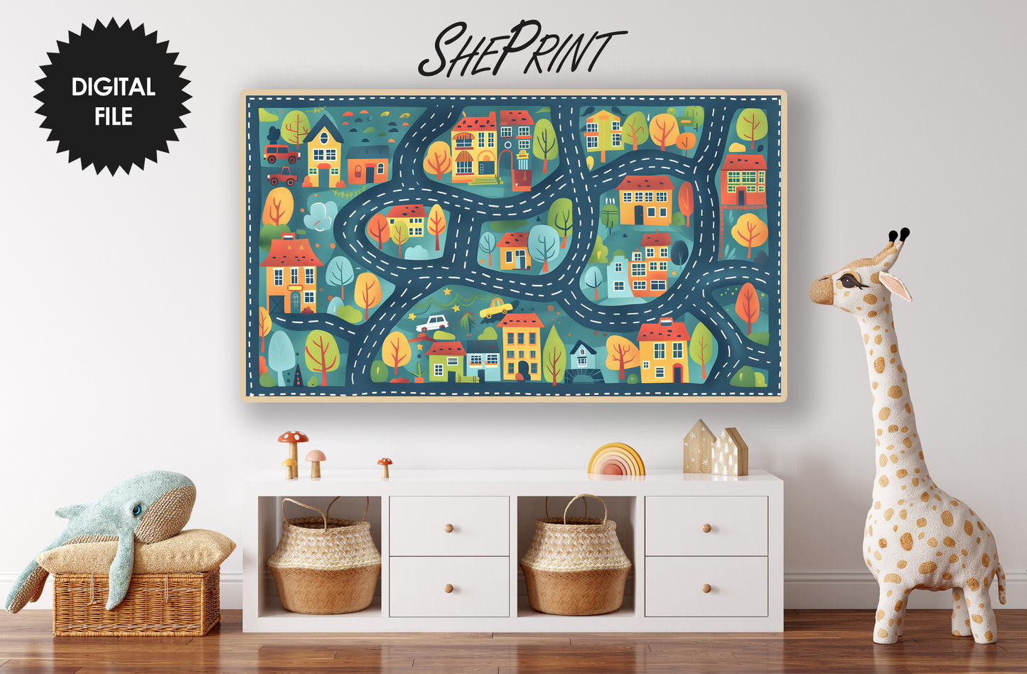 Samsung Frame TV Art For Kids | City Road Map Children's TV Art preview in kids room