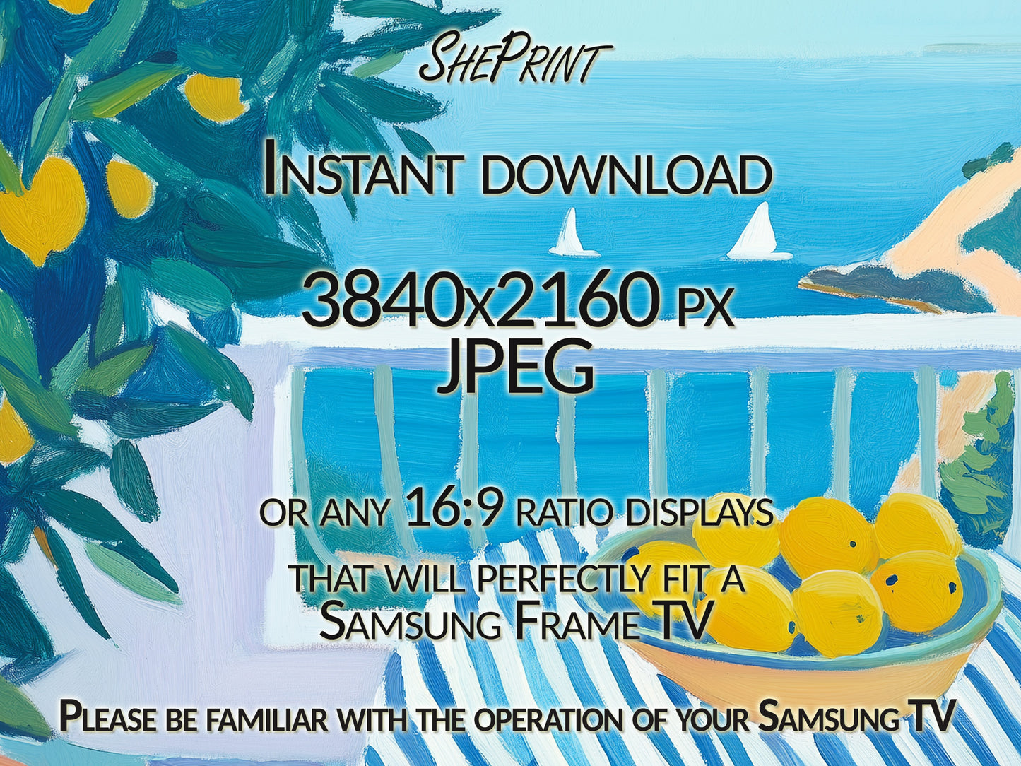 Mediterranean Dream View Samsung Frame TV Art close up view