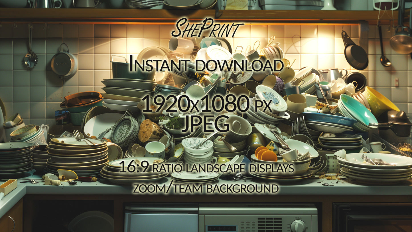 Funny Zoom Background, Messy Kitchen, Dirty Dishes prank image