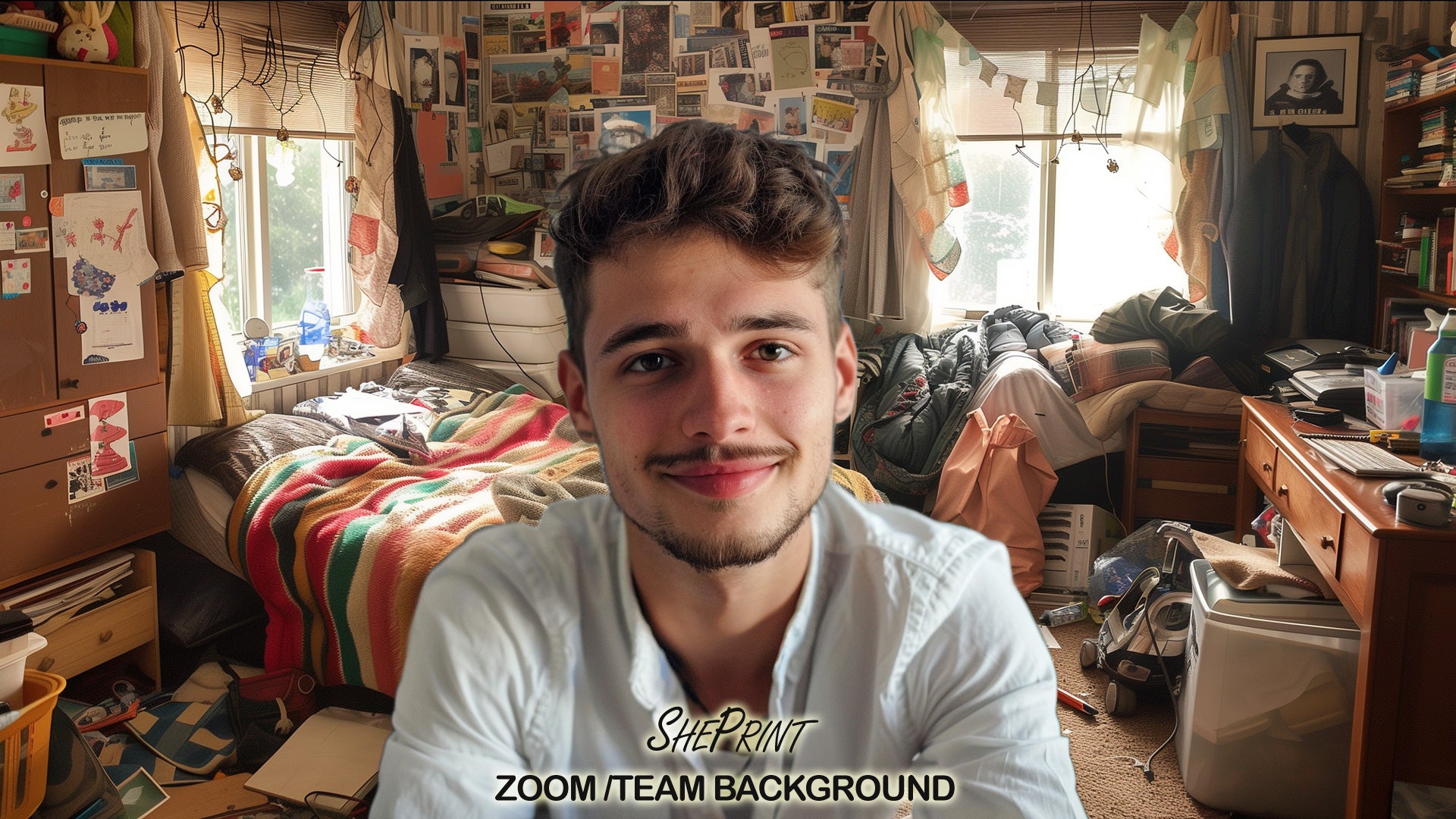 Funny Zoom Background, Messy Bedroom 16:9 Landscape, Hilarious Virtual Background for Video conferences or Streaming, Instant Download