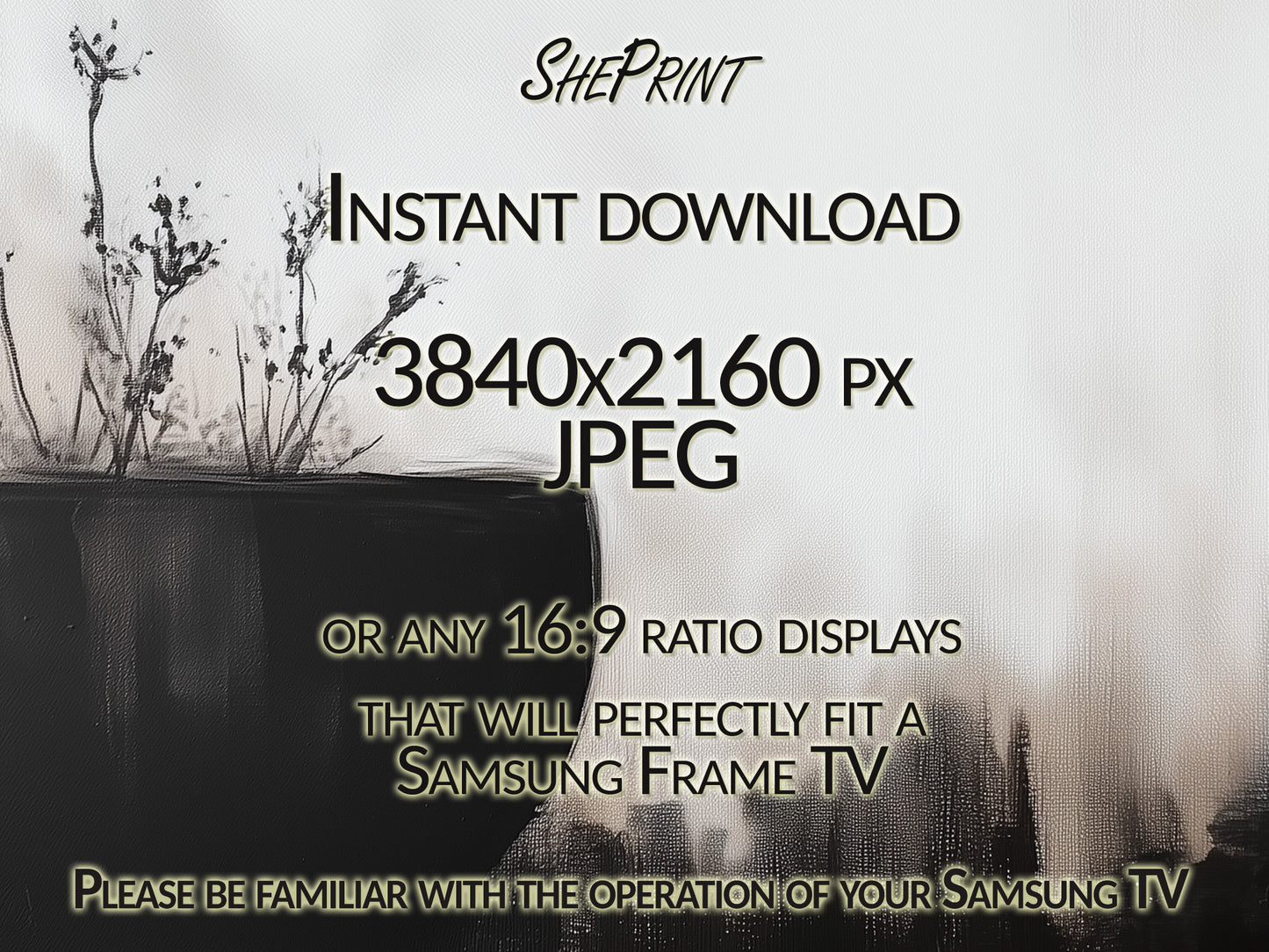 Samsung Frame TV Art, Minimal Bloom Wabi Sabi Neutral Abstract Art close up view