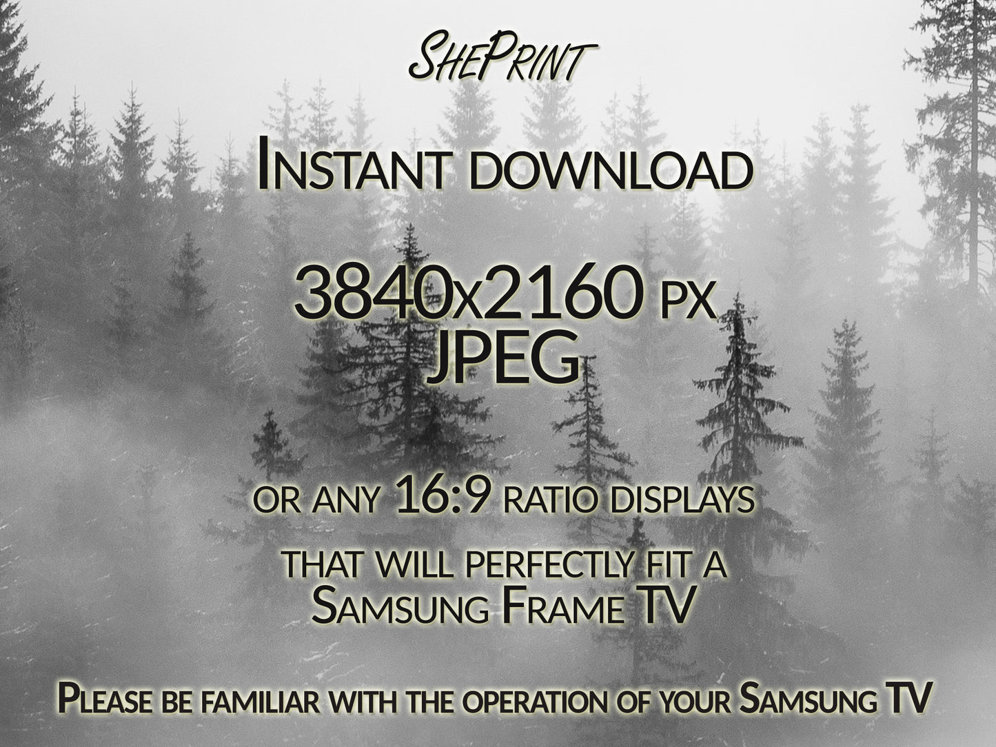 Misty Pine Forest Samsung Frame TV Art | Winter Scene | Digital TV Art | Instant Download