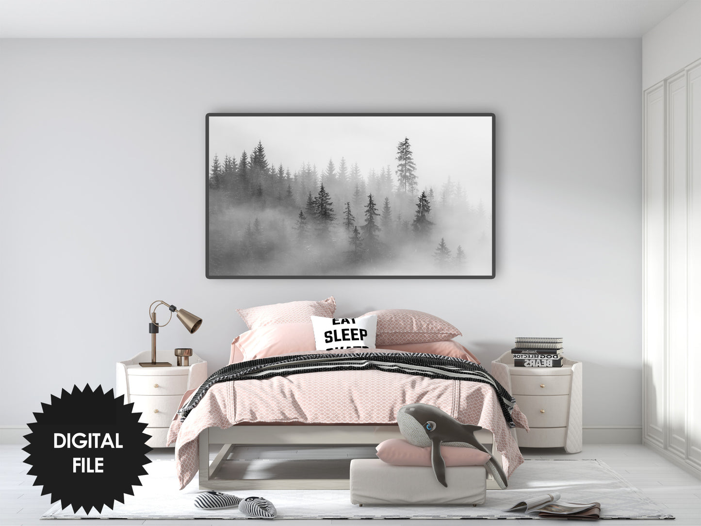 Misty Pine Forest Samsung Frame TV Art | Winter Scene | Digital TV Art | Instant Download