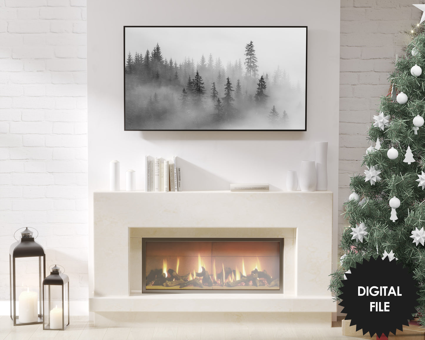 Misty Pine Forest Samsung Frame TV Art | Winter Scene | Digital TV Art | Instant Download
