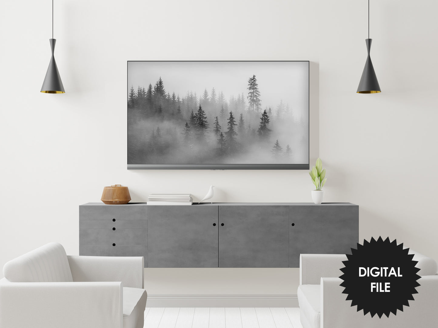 Misty Pine Forest Samsung Frame TV Art | Winter Scene | Digital TV Art | Instant Download